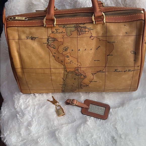 Alviero Martini Handbags - Alviero Martini Map Print Leather BostonBag